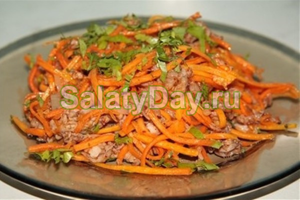 Салат из фасоли, сердца и моркови по - корейски